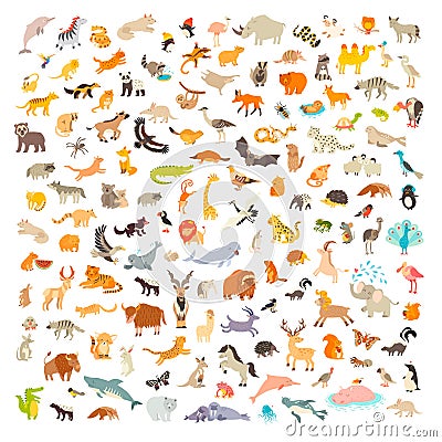 Mammals of the world. Animals cartoon style, mammals icon Vector Illustration