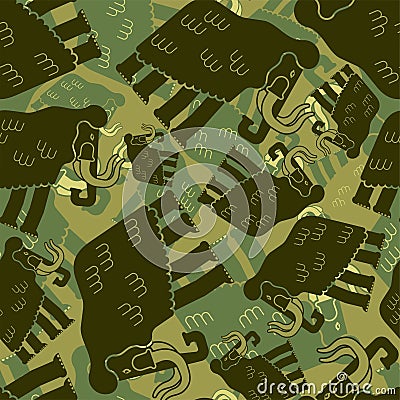 Mammoth military pattern seamless. Prehistoric elephant Khaki so Vector Illustration