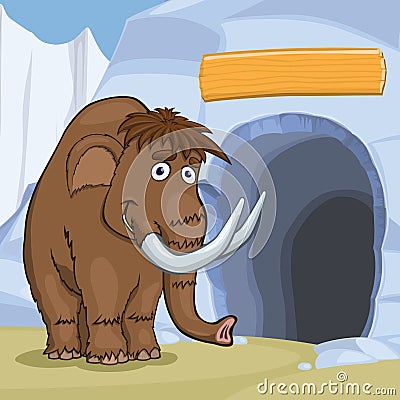 Mammoth Near Cave Vector Illustration