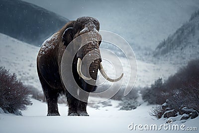 Mammoth in the snowy landscape. Animal in snowy landscape. Generative AI Stock Photo