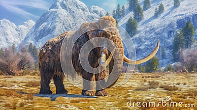 A mammoth in the snowy landscape. elephant mammoth. Generative Ai Stock Photo