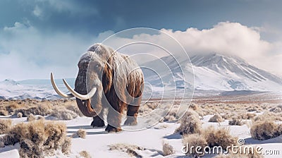 A mammoth in the snowy landscape. elephant mammoth. Generative Ai Stock Photo