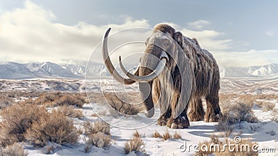 A mammoth in the snowy landscape. elephant mammoth. Generative Ai Stock Photo