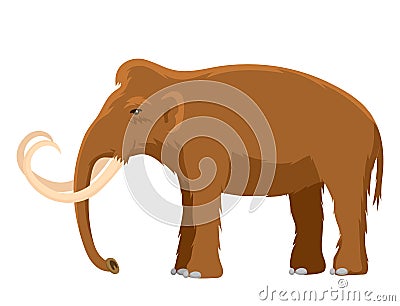 Mammoth vector mammal animal character with tusk and trunk in ancient stoneage illustration of prehistoric elephant Vector Illustration