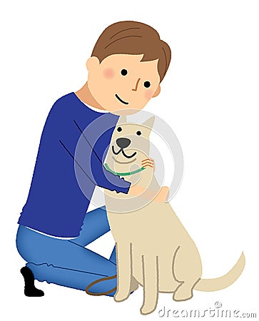 Young man and dogs Vector Illustration