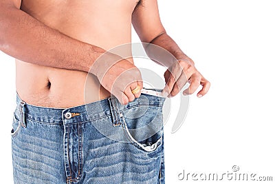 Man abdomen with measuring tape Stock Photo