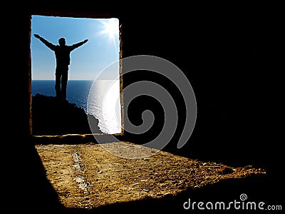 Man in abstraction hole Stock Photo