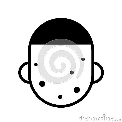Man with acne or chicken pox, minimal black and white outline icon. Flat vector illustration. Isolated on white. Vector Illustration