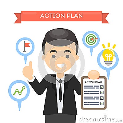 Man with action plan. Vector Illustration