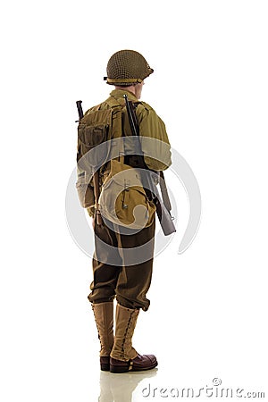 Man actor in military uniform of American ranger of World War II period Stock Photo