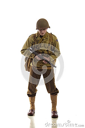 Man actor in military uniform of American ranger of World War II period Stock Photo