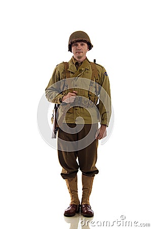 Man actor in military uniform of American ranger of World War II period Stock Photo
