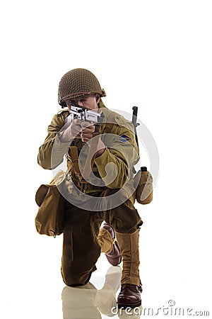 Man actor in military uniform of American ranger of World War II period Stock Photo