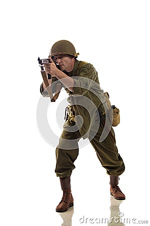 Man actor in military uniform of American ranger of World War II period Stock Photo