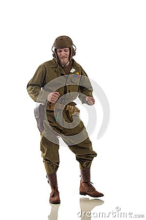 Man actor in military uniform of American tankman of World War II Stock Photo