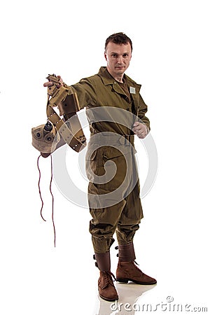 Man actor in military uniform of American tankman of World War II Stock Photo