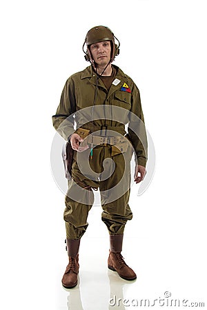 Man actor in military uniform of American tankman of World War II Stock Photo