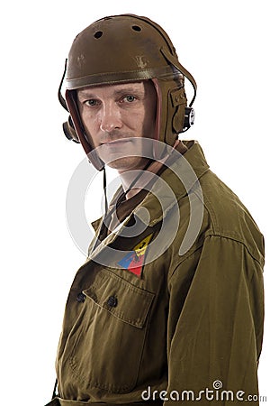 Man actor in military uniform of American tankman of World War II Stock Photo