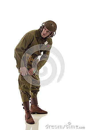 Man actor in military uniform of American tankman of World War II Stock Photo