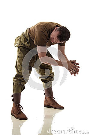 Man actor in military uniform of American tankman of World War II Stock Photo