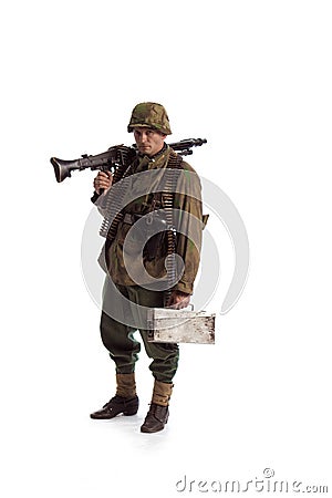 Man actor in the movie role of an old military man WWII Stock Photo