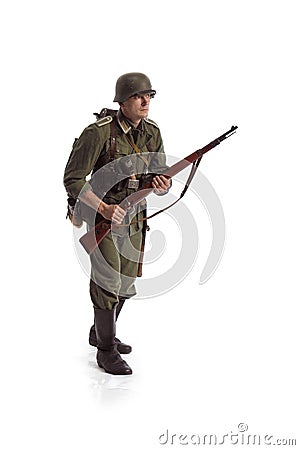 Man actor in the movie role of an old military man WWII Stock Photo