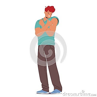 Man Administers Insulin Injection Into Shoulder For Diabetes Management. Male Character Ensuring Medication Delivery Vector Illustration