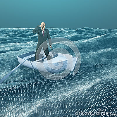 Man Adrift in binary ocean Stock Photo