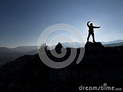 the man with adventure on his compass and boldly advancing to the goal Stock Photo