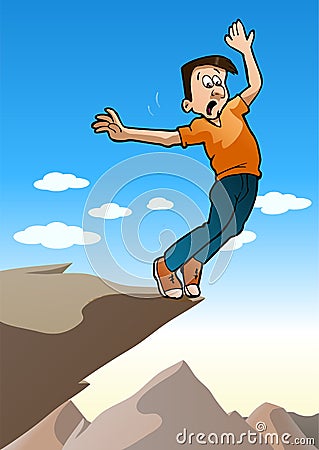 man afraid on the edge of a cliff Vector Illustration