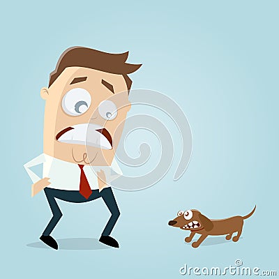 Man is afraid of a little dog Vector Illustration