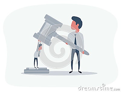 Man against injustice. Businessman rebelling against the law. Vector Illustration