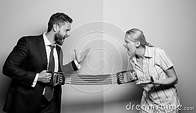 Man against woman. battle between male and female. double standards in society. partners conflict. fight for rights Stock Photo