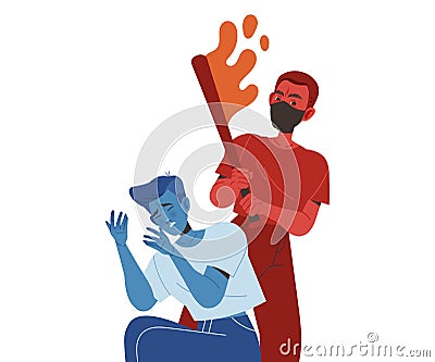 Man Aggressor in Mask with Bat Beating Victim Vector Illustration Vector Illustration