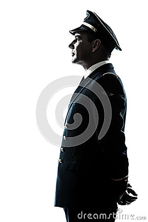 Man in airline pilot uniform silhouette Stock Photo