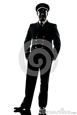 Man in airline pilot uniform silhouette Stock Photo