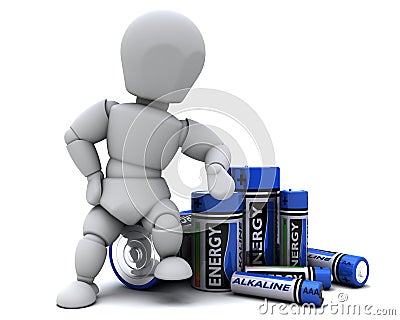Man with Alkaline Batteries Stock Photo