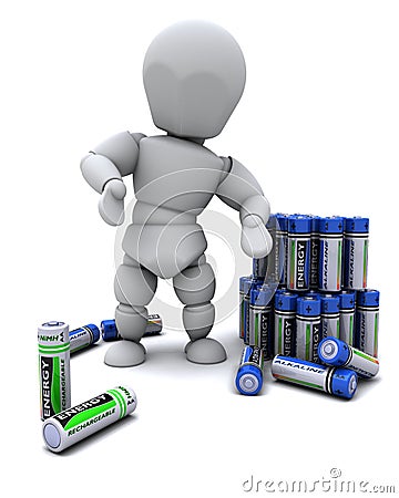 Man with Alkaline Batteries Stock Photo