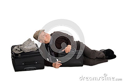 Man in anticipation of landing the plane Stock Photo