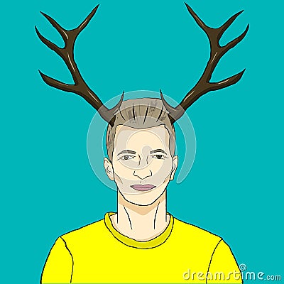 Man with antler Vector Illustration