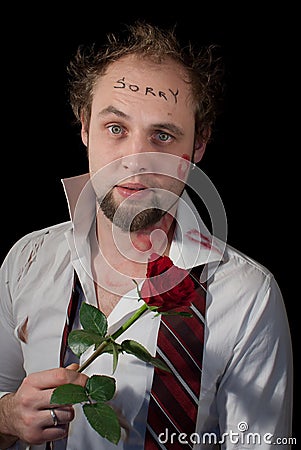 Man apologize after night party Stock Photo