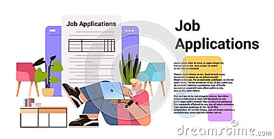 man applying for job applicant filling up online profession apply hiring job application concept horizontal Vector Illustration