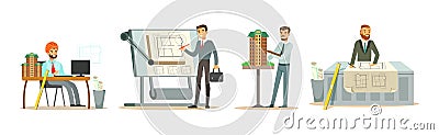 Man Architect Character and Construction Engineer Worker Vector Set Vector Illustration