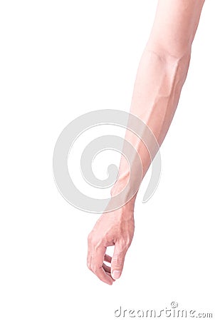 Man arm with blood veins on white Stock Photo