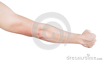 Man arm with blood veins on white background, health care and medical concept Stock Photo