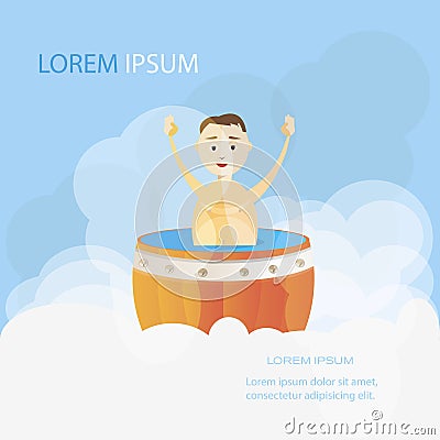 Man in a asian bathhouse spa Vector Illustration