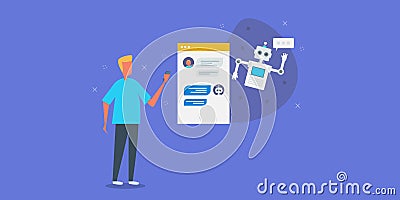 Artificial intelligence robot having conversation with user, chatbot application. Stock Photo