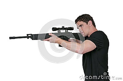 Man with Assault Rifle Stock Photo