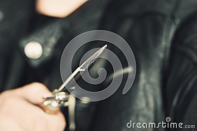 Man attack with knife Stock Photo