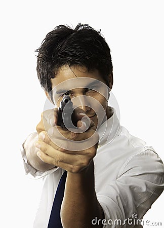 Man with automatic pistol Stock Photo